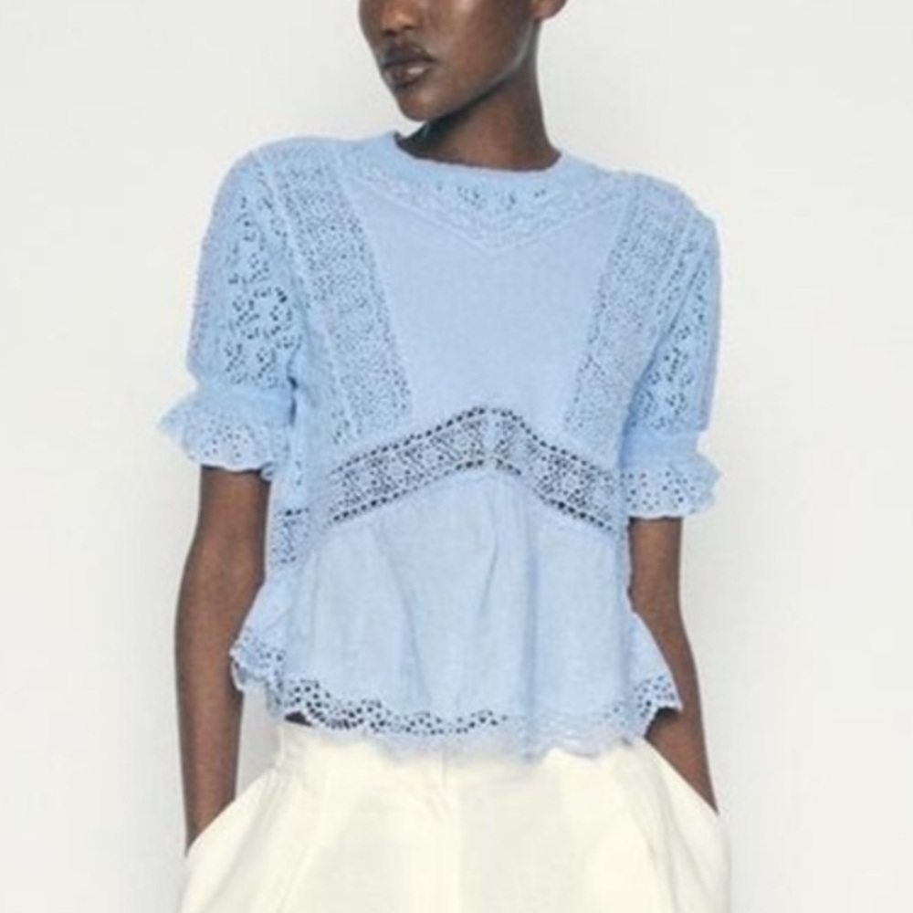 Zara Women's Blue Crochet Blouse